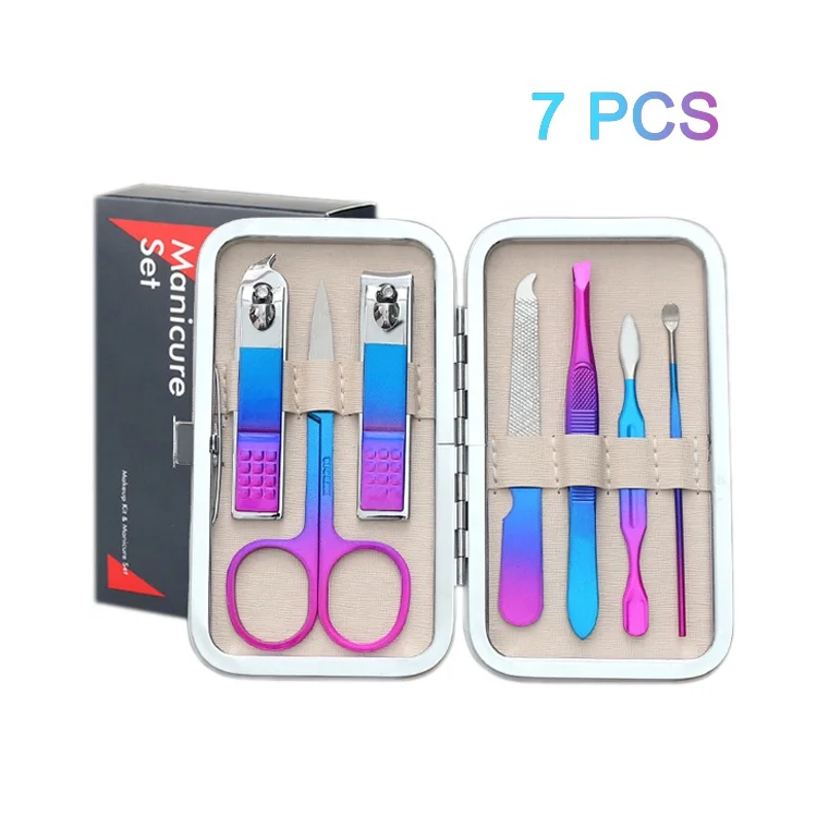

7-25 PCS Rainbow Color Factory Price Portable Manicure Set Personal Care Carbon and Stainless Steel Nail Manicure Set Tools