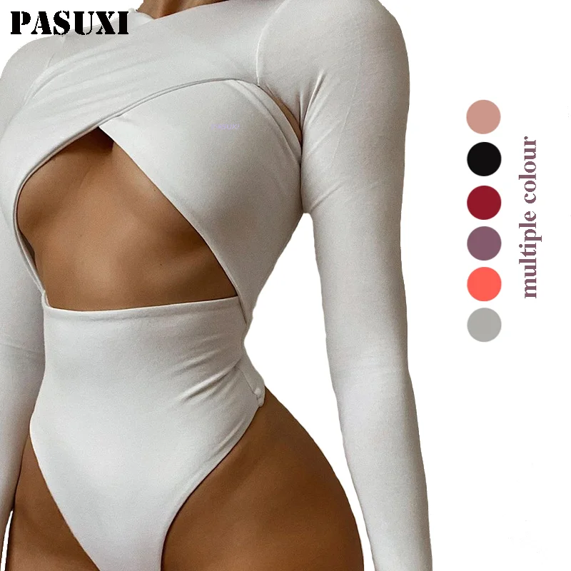 

PASUXI 2022 Best Selling Women Half Sleeve Swimwear Ladies Three Pieces Swimsuit High Waist Bikini, As picture