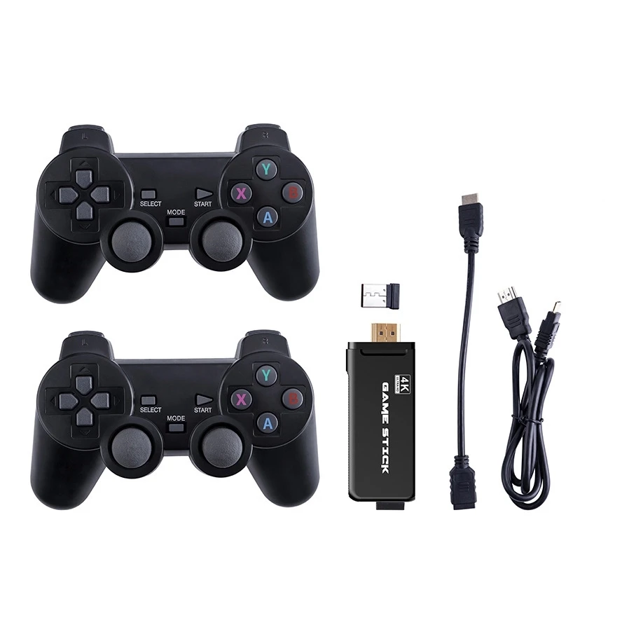 

Game Stick 4K TV Video Game Dongle 2.4G Wireless Gamepad Controller 3D Game Console For PS1 Emulators Double, Black
