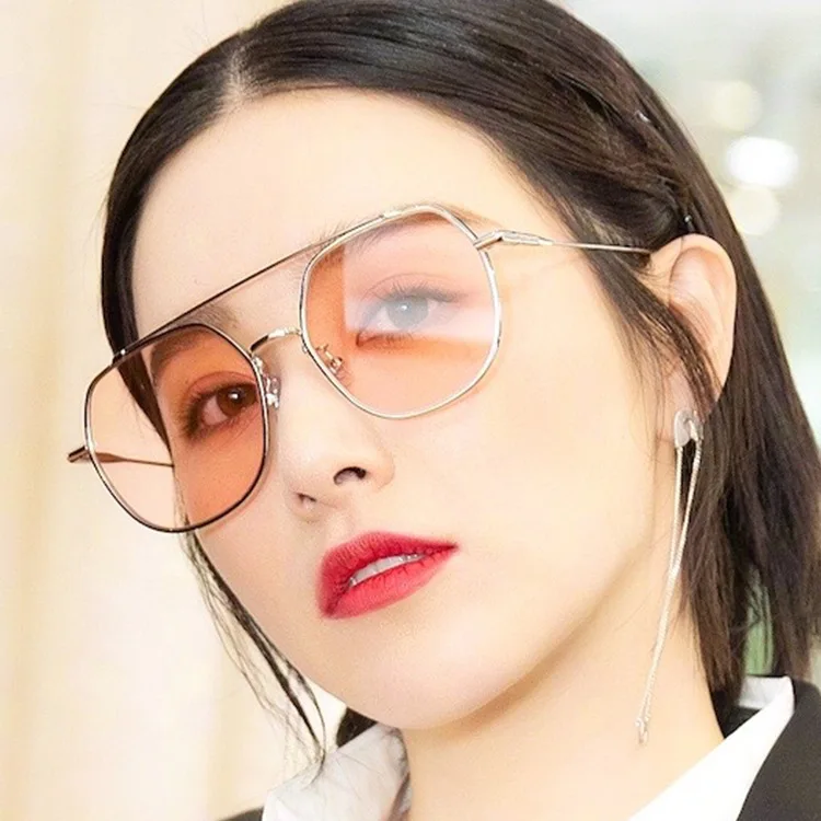 

DCOPTICAL 2021 Ttend Double Bridge Pilot Flat Top Men Women Shades Brow Bar Ocean Lens Sunglasses