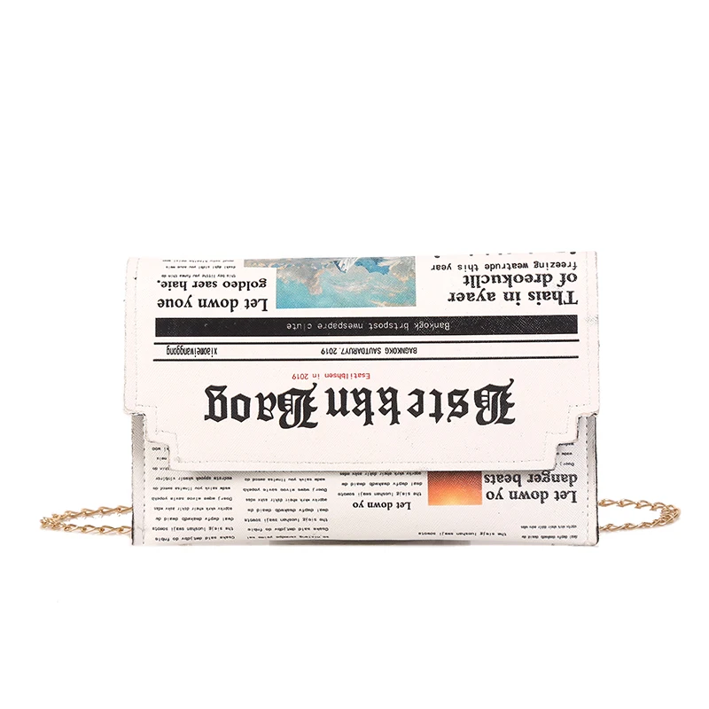 

Wholesale fashion 2020 newspaper sling chain bag ladies pu leather handbags and purses for women