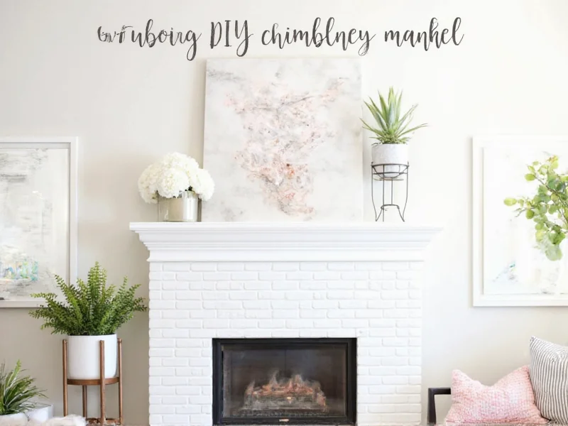 DIY chimney mantel with proper clearance measurements and decorative arrangement