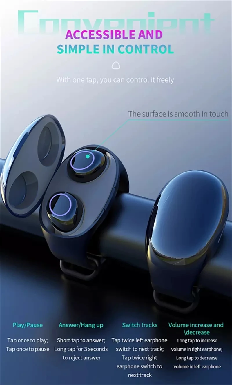 New concept wrist-worn TWS bluetooth earphone Binaural stereo hand-held earbud Bluetooth 5.0 True Wireless TWS Earbuds with Mic - ANKUX.COM