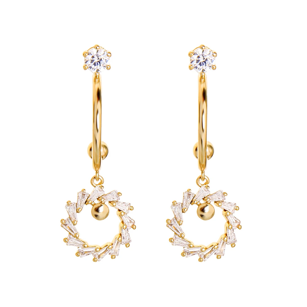 

f0030 New Creative Design Hoop Round CZ Dangle Brass Metal Gold Plated Sterling Silver Zirconia Earrings Cubic Latest