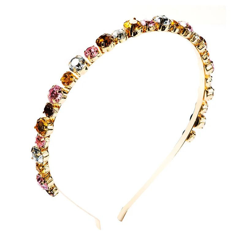 

Amazon Hotsale Gold Plated Hair Band Colorful Crystal Rhinestone Round Headbands Full Rhinestone Hairband for Girls, Picture