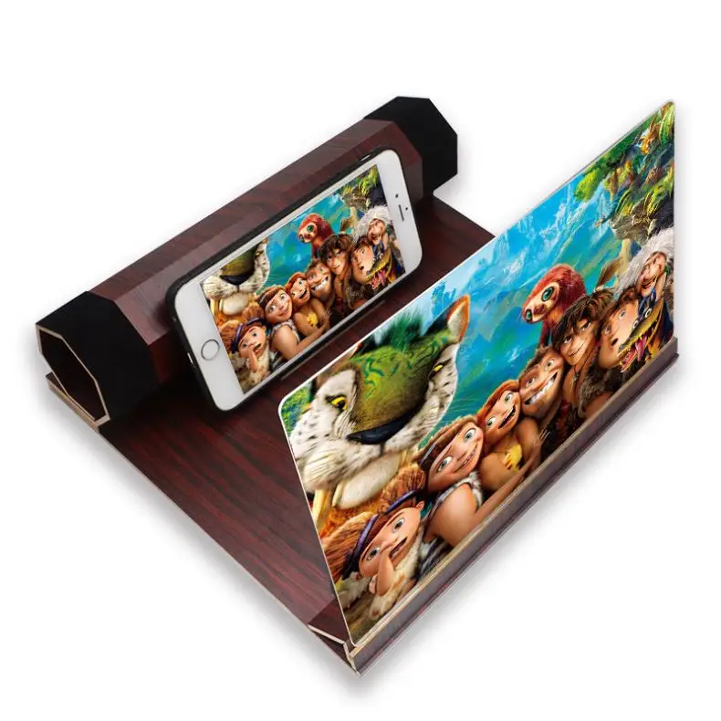 

12 Inch Wood Screen Hd Amplifier Enlarge Stand Cell Phone For All Mobile, Brown