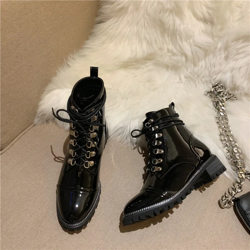 

2020 latest fashion genuine cheap ankle boot Chunky Heel lace-up studded women, As picture show or customized
