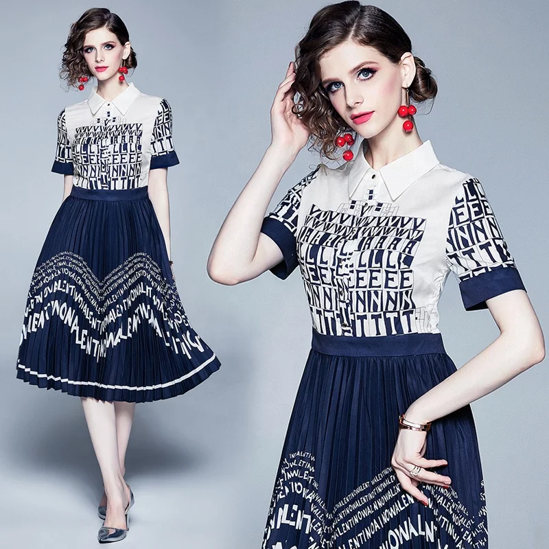 

In stock 2021 latest arrival casual letter floral polo neck summer wholesale price trendy elegant fashion dresses for women, Picture color