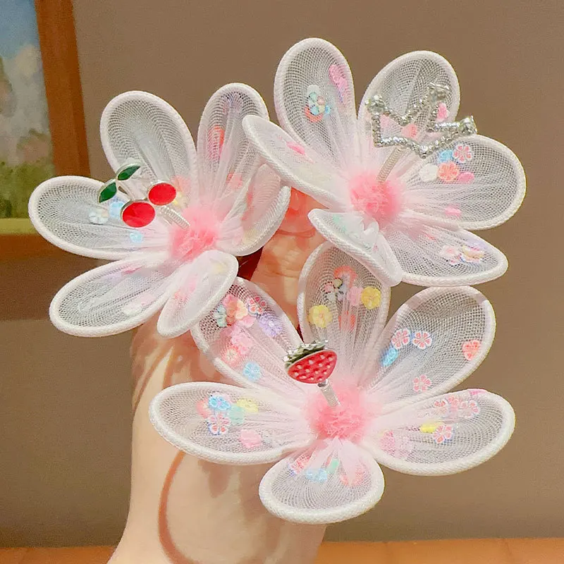 

Children hair accessories princess cute mesh flower duckbill clip girl Hairpin three-dimensional crown rabbit Fruit Hair Clip