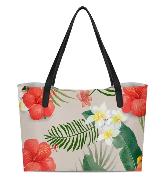 

Hot Sell Polynesian Vintage Tribal Style Hawaii Gradient Hibiscus Floral Printing Women Handbags Shopping Tote Bag PU