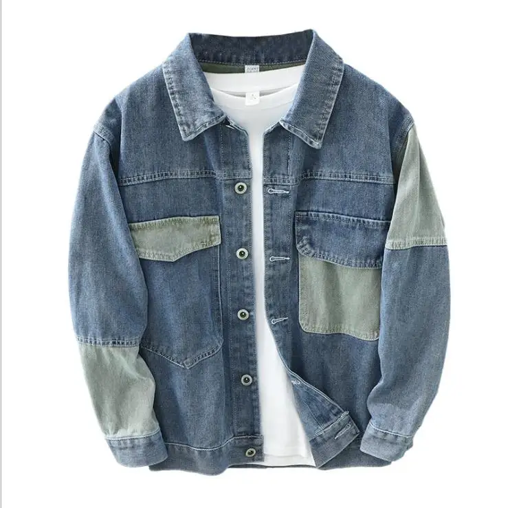 

Fashion Plus Size Jeans Jacket Vintage Denim Blazer Jacket Coat Men Cowboy Suit Hip Hop Splicing Denim Jacket Coat, Picture