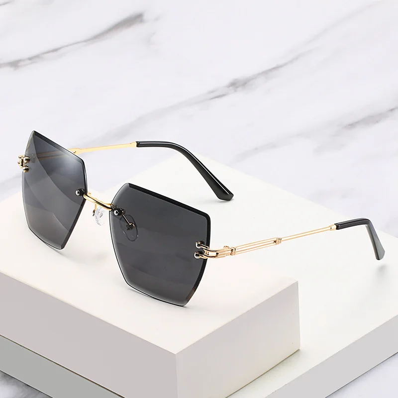 

2021 New arrival metal frame women trendy sunglasses rimless shades glasses square frame oversized sunglasses, Mix color or custom colors