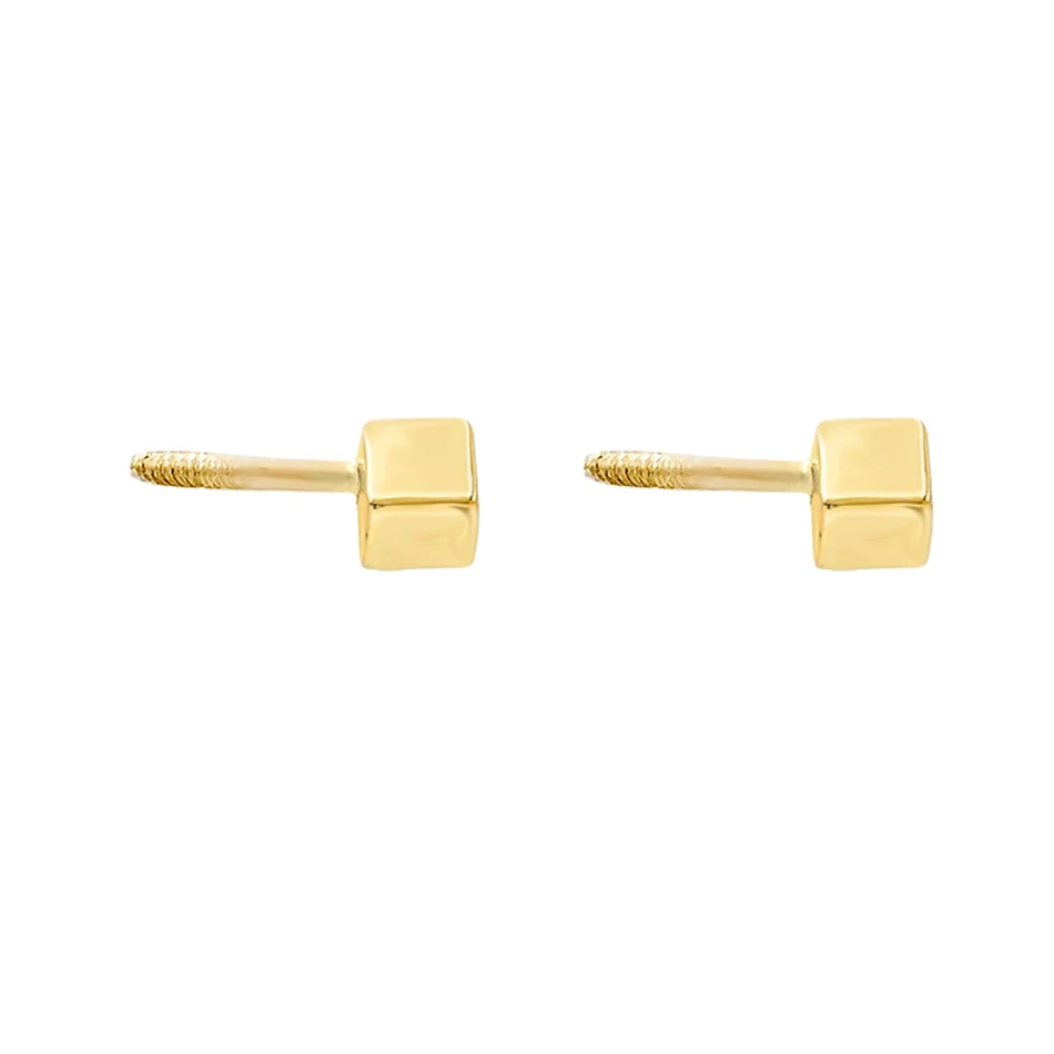 

925 Sterling Silver 14k Gold Plated Cube Stud earrings For Woman Gold Plated Earrings