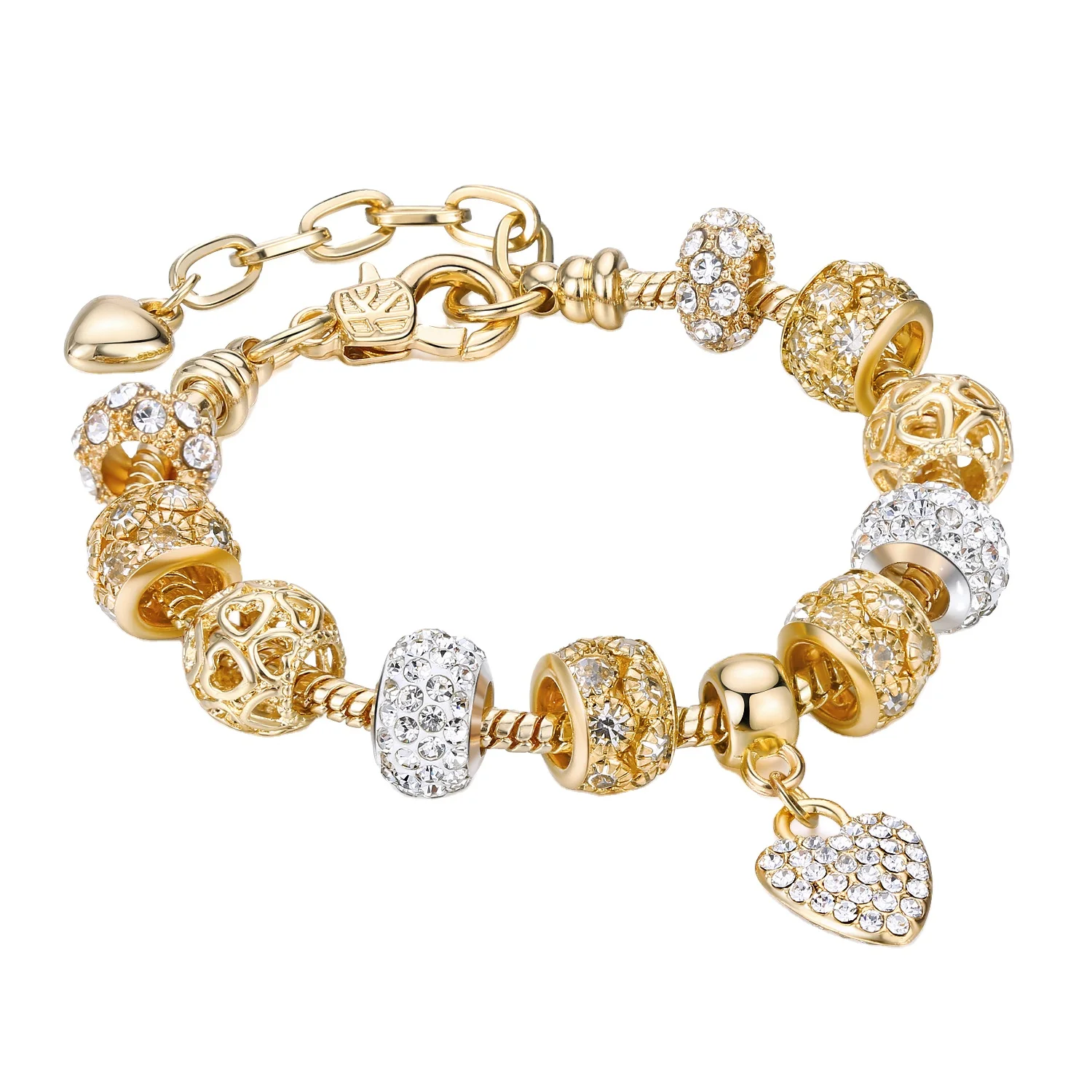 

New Arrival Best Selling I Love You 18 k Gold Austrian Crystal Rhinestone Star Love Heart Charm Bracelet For Lady
