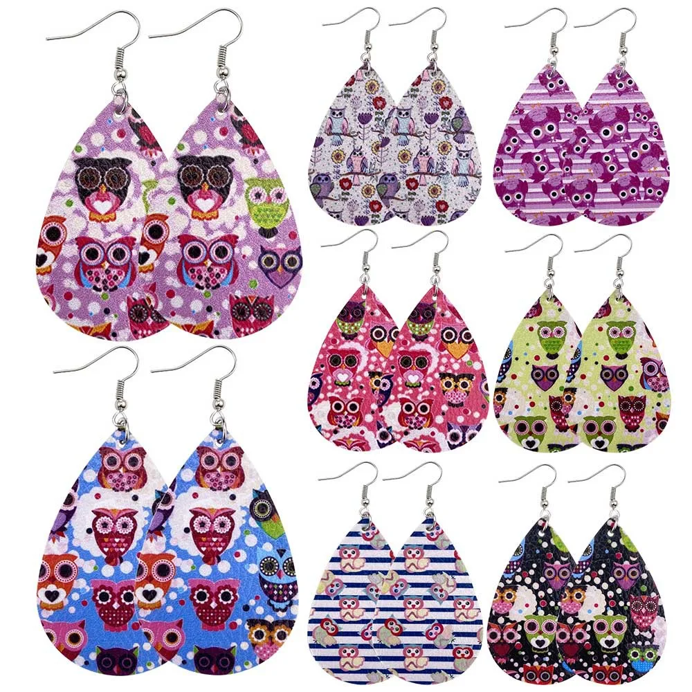 

Hot Sale Double-side Animal Print Drop Shaped Woman Leather Earrings, As the picture show or as request