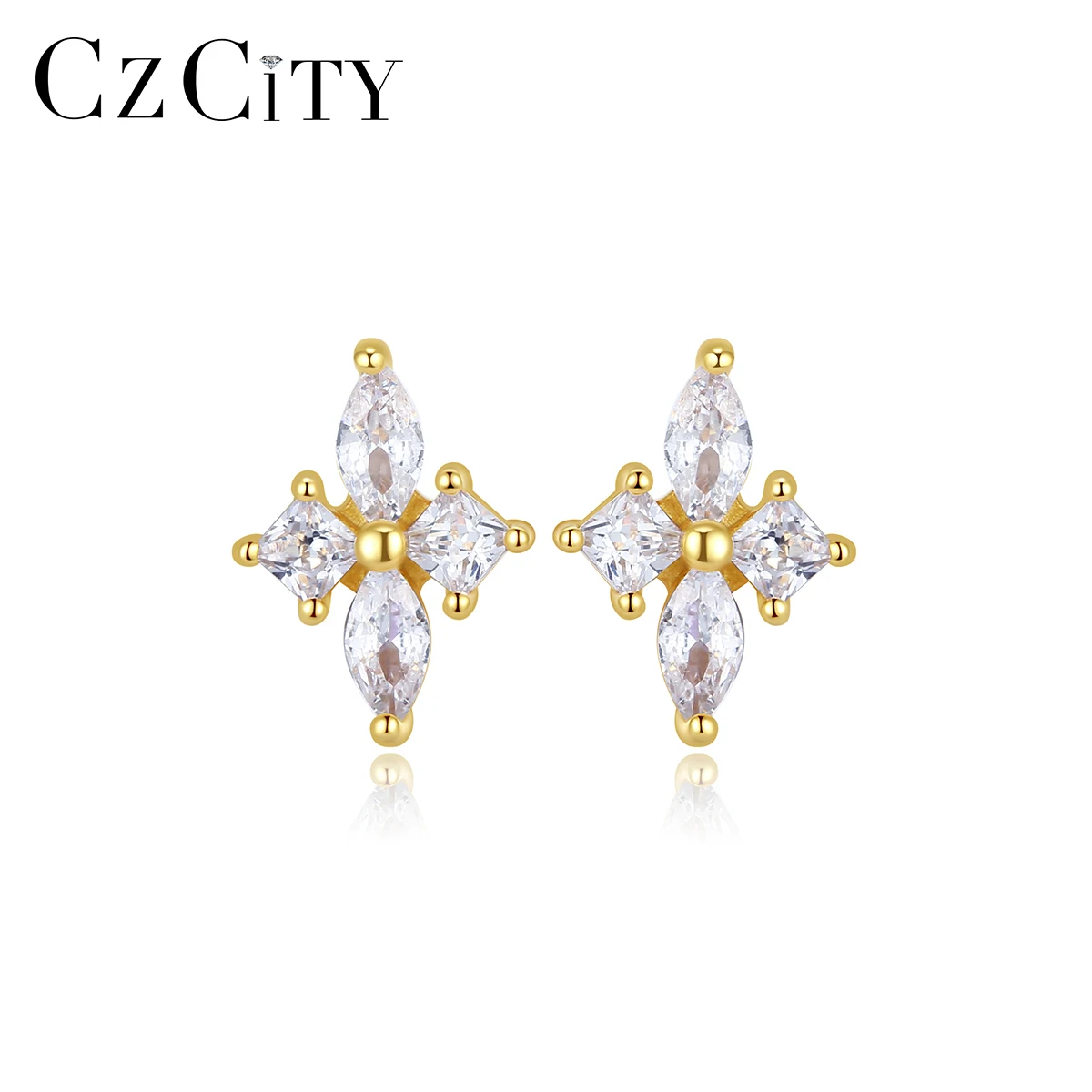 LUOTEEMI Zircon Jewelry Fine Trendy Quality Lady Earing Woman Gold Elegant Stone 925 Silver Flower Earrings