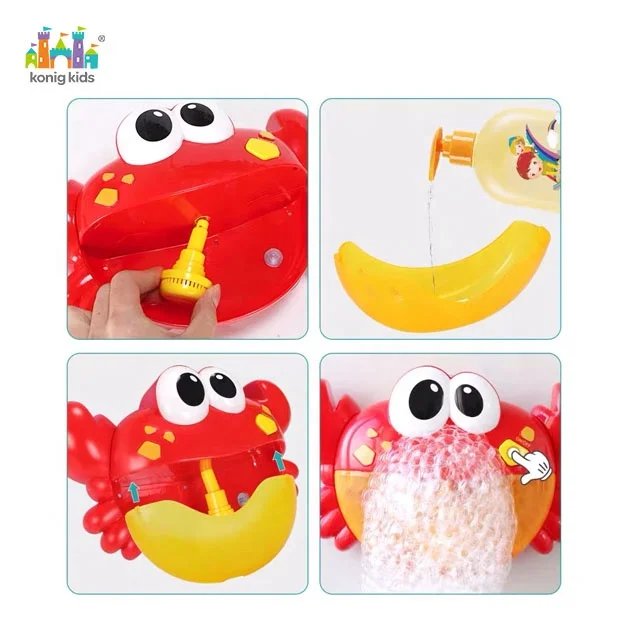 
2020 Konig Kids Fun Summer Popular Music Plastic Crab Animal Cartoon Play Baby Water Making Bubble Bath Toy 
