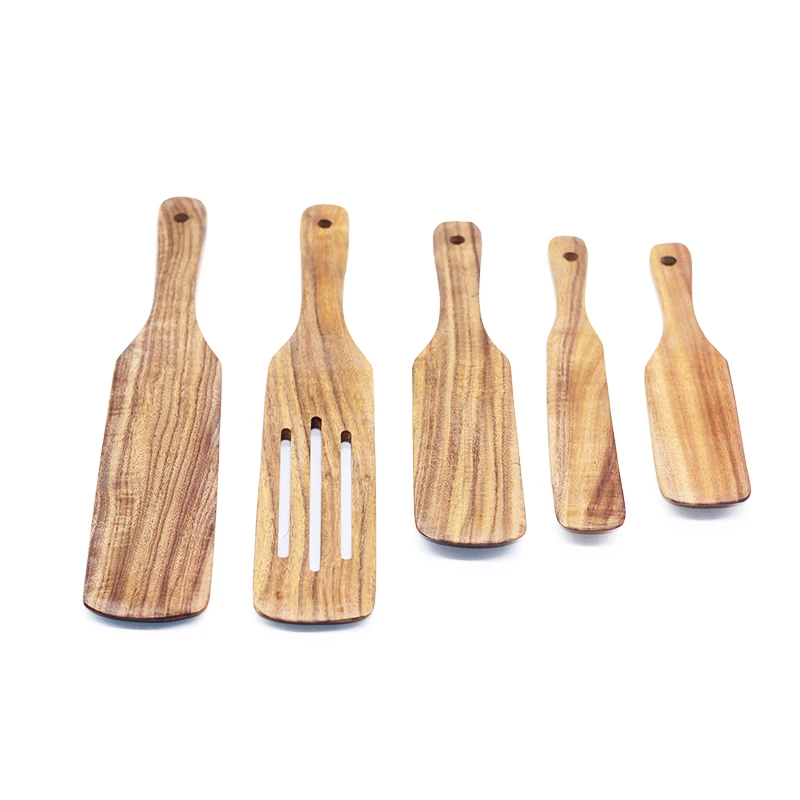 

Hot sale 5 pieces Spurtles Set Teak Wood Spurtle Kitchen Utensils Wooden Spurtle