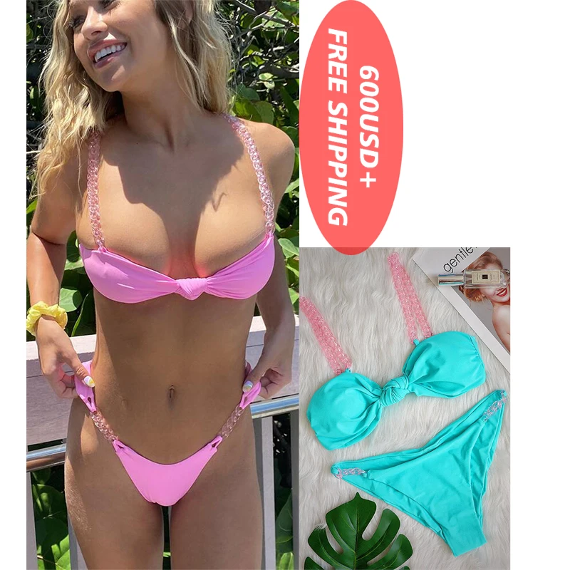 

Summer Sexy Bandage colorful strap beachwear Bikini high waist swimsuit push up sexy bikini set swimwear women bathing suit