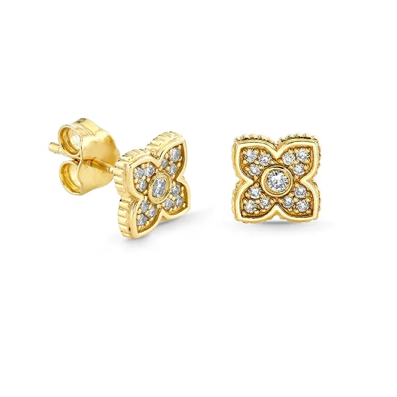 

LOZRUNVE 14k Gold Handmade Trendy Designer Love Four Leaf Clover Stud Earring Jewellery for Women