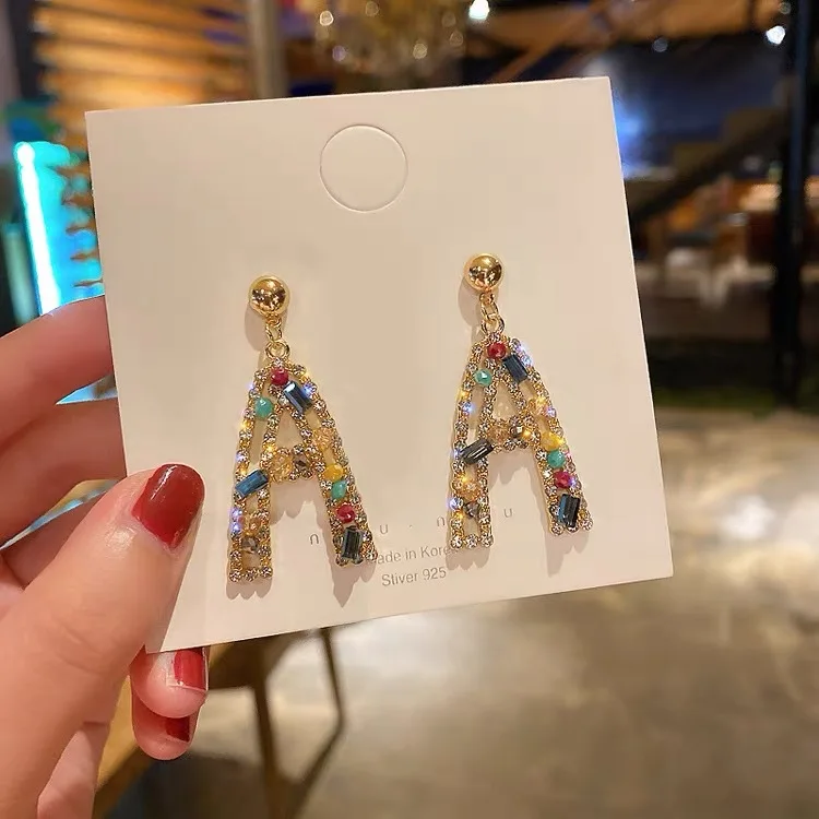 

HOVANCI 3 Fashion A Letter Drop Earrings With Colorful Rhinestones Simple Fashion Women Girl Jewelry Accessories