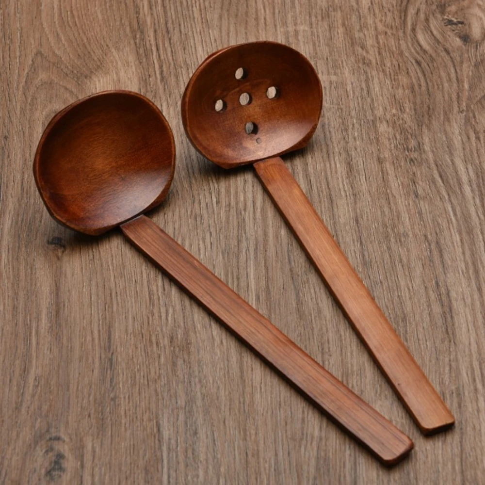 

Japanese Style Long Handle Wooden Spoon Ramen Spoon Pot Colander Utensils Ramen Soup Spoons Tableware Kitchen Utensil Tool, Wood color