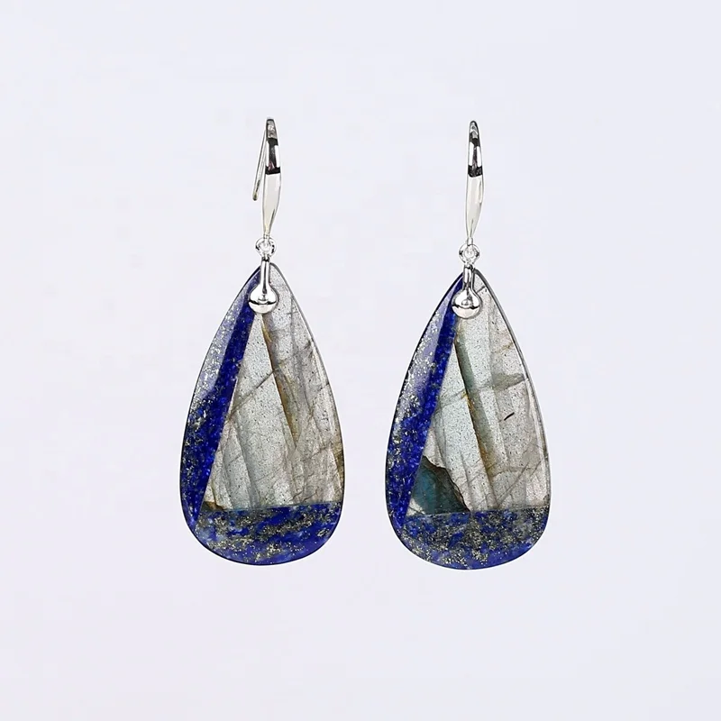 

New Design Hot Sale Lapis Lazuli and Labradorite Intarsia Teardrop Earrings, 925 Sterling Silver Findings, , 8.6g