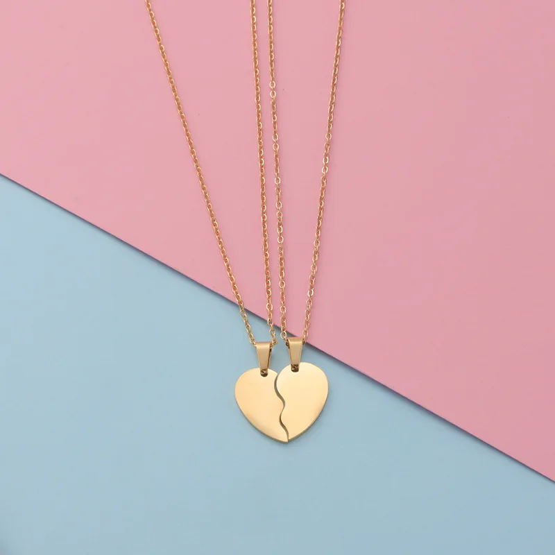 

MIENTER stainless steel love heart couple pendant necklace set fashion 18k gold heart Halskette