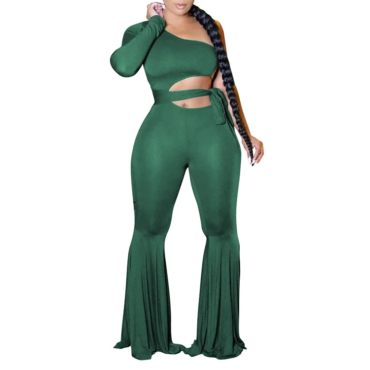 

Solid wide leg one sleeve one piece hollow cut out jumpsuit, 5 colors