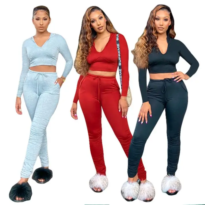 

Winter V Neck 2 Piece Set Women Clothing Color Matching Women Two Piece Set Berber Fleece Women Set, 3 colors