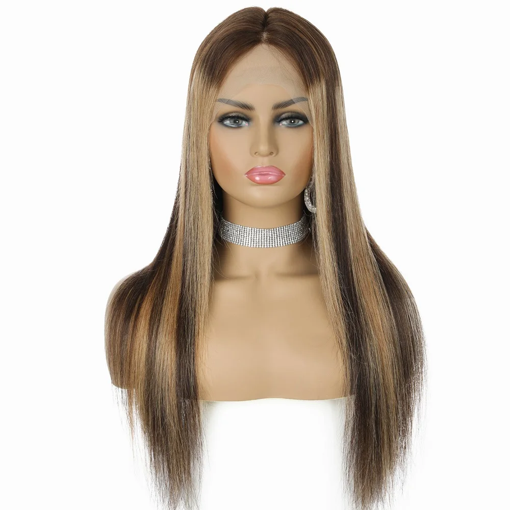 

HL26-42 Remy Hair Human Wig Bangs T-Part Straight 12-24inch Human Hair Wigs for Black Women