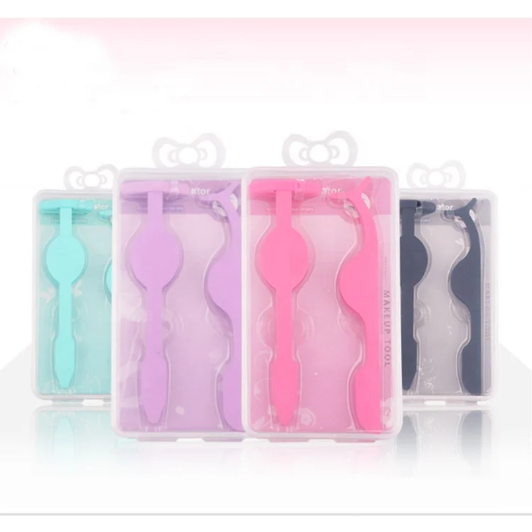 

Professional 2pcs Pack False Eyelash Tweezers Beauty Tools Eyelash Curler Applicators, Pink, purple, mint, black