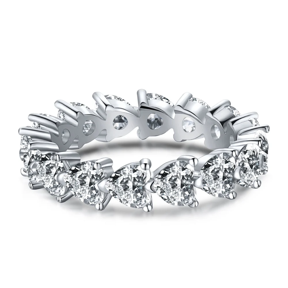 Dylam Best Selling Full Eternity Love 5A grade Zircon Engagement Diamond Sterling Silver Row Drill Ring