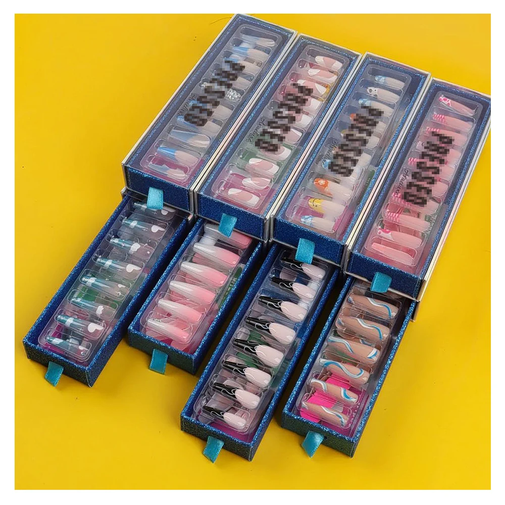 

Luxury Bling High Quality Acrylic private label Wholesale Custom Press On Nails With Rhinestones And Box