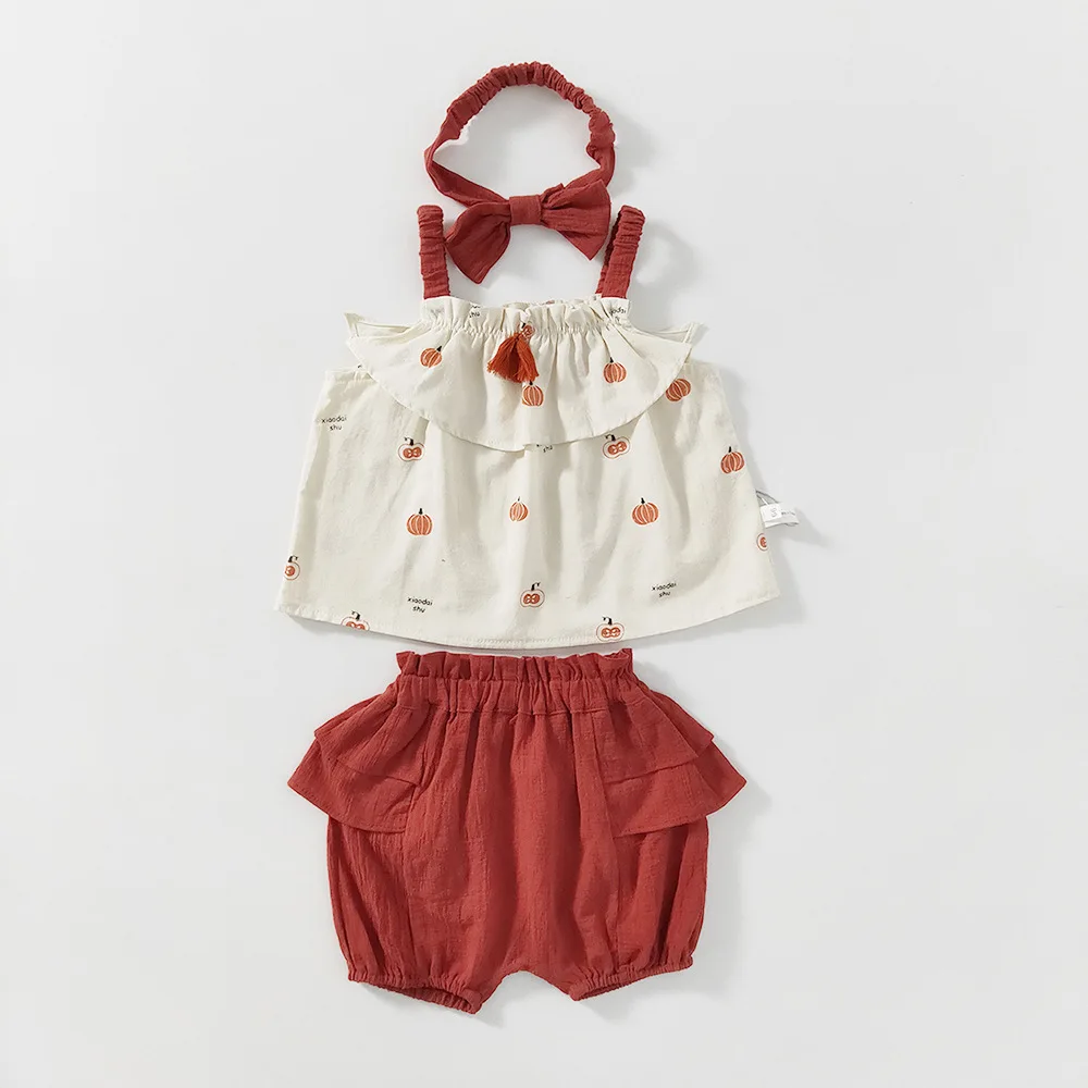 2023 Ins Summer Suit For Baby Girl Baby Sleeveless Bowknot Sling Top