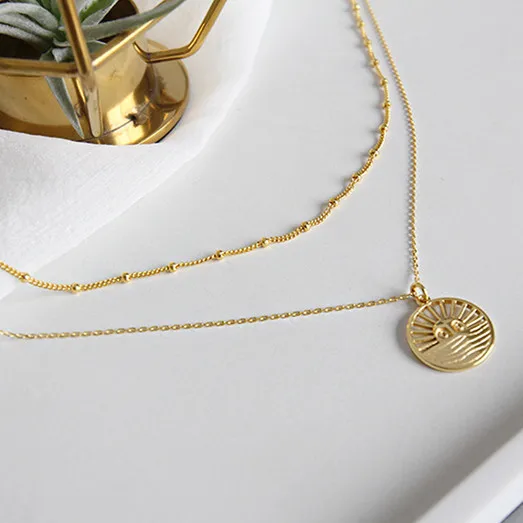 

Fashion 925 Sterling Silver Necklace Simple Chain with Beads Choker Necklace Gold Jewelry Gift For Women Girls, Gold,silver