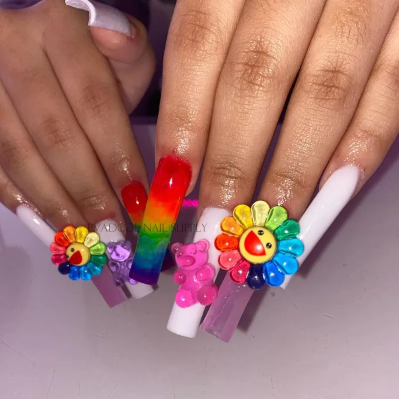 

Luxury Nail Art Charms Decoration Manicure Nails Accessories Murakami Flower Bear 3D Nail Rhinestones, Multi