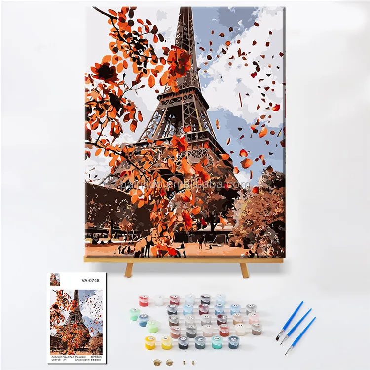 

Paintido Hot Eiffel Tower Red Maple Leaves Diy Digital Oil Painting By Numbers Framed Bedroom Indoor Decorative Hanging