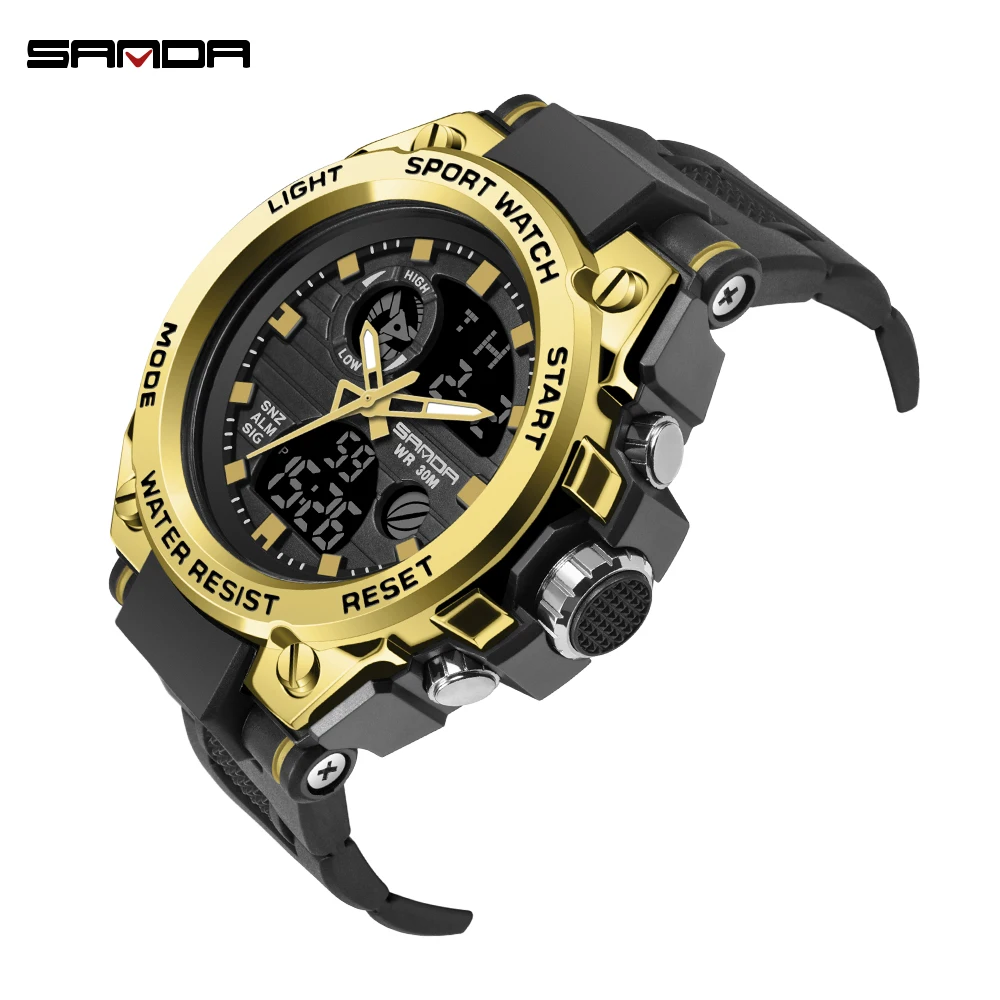 

SANDA 739 wholesale China gents digital watch best PU leather strap waterproofing Luminous Multi function military reloj watch