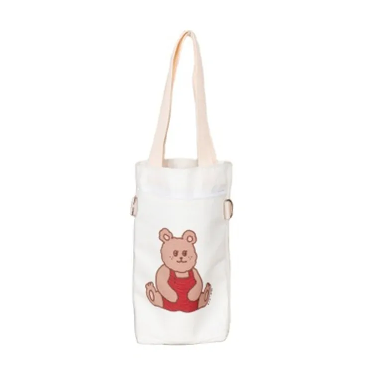 

High Quality School Women Custom Print Logo Eco-friendly Fashion Organic Cotton Canvas Tote Water Bottle Bag