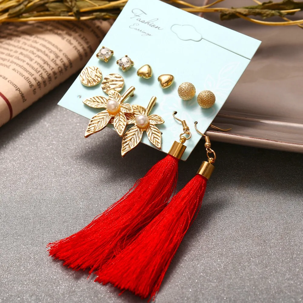 

39PairsTassel Earrings Layered Long Thread Ball Dangle Earrings Stud Earring indian jewelry