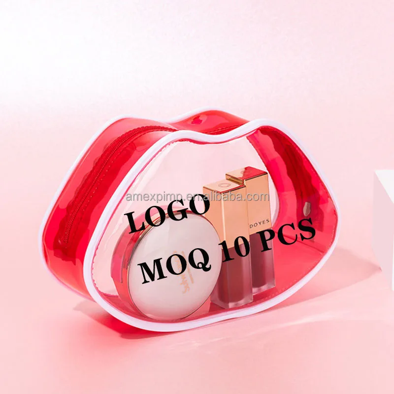 

Travel custom logo cosmetic bags clear lip shaped makeup bags, Transparent