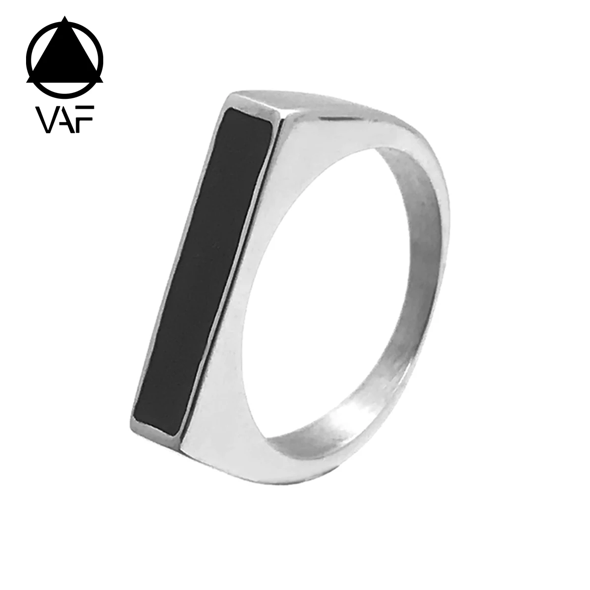 

VAF Black Enamel Rectangle Signet Ring Statement Stainless Steel 925 Silver Stamp Ring For Men, Customized color