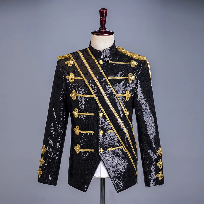 M-3XL European Sequin Stylist Men's Nightclub DJ Performance Dress Jacket Performance Dress Coat