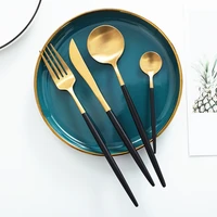 

Christmas Cubiertos Elegant Black Handle Gold Head Cutlery Set