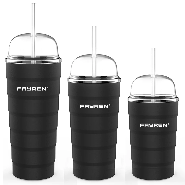 

2020 FAYREN new design custom stainless steel insulated coffee travel mug with straw, Silver,accept customized