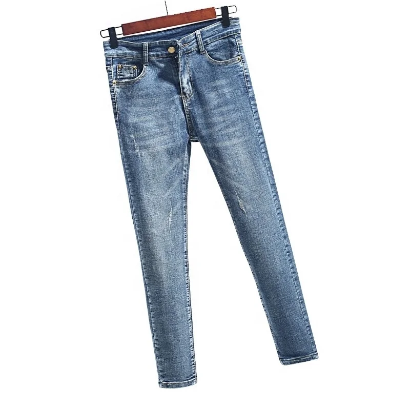 2020 wholesale Casual Soft Slim-fit Cropped Elastic Pants High Waist Women's Jeans