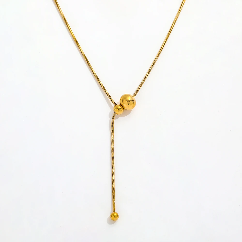 JOOLIM Ready to Ship High End 18k Gold Plated Stainless Steel Pulling Type Beads Dainty Snake Chain Necklace Fashion Jewelry