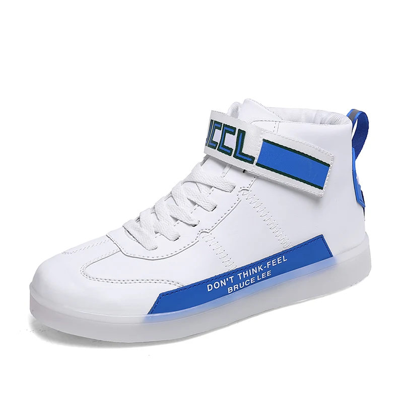 

YT Men's new PU high-top sneakers high quality LED illuminating shoes USB rechargeable light shoes for men