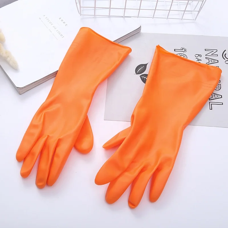 

hot sale cheap orange heat resistance cleaning gloves food grade flocklined kitchen PVC household gloves